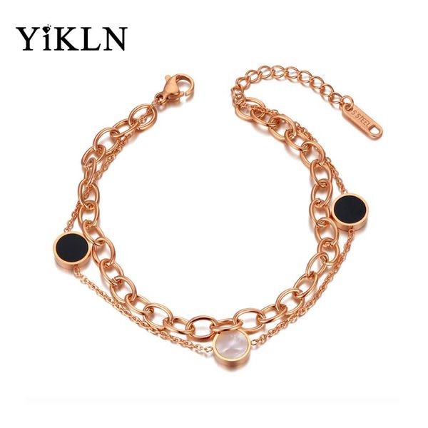 link, chain yikln punk double layer stainless steel round acrylic shell charm bracelets for women girls bohemia link bracelet yb20030, Black
link, chain yikln punk double layer stainless steel round acrylic shell charm bracelets for women girls bohemia link bracelet yb20030, Black