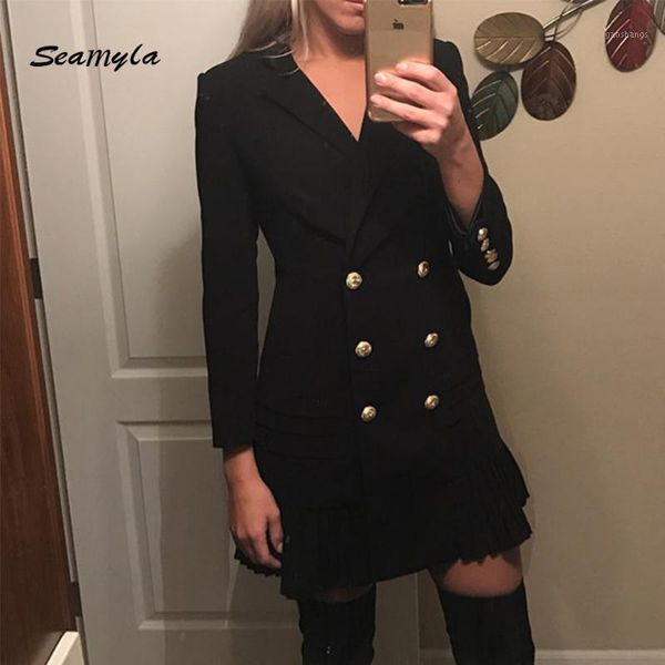 seamyla 2017 new fashion long sleeve women blazers notched double breasted gold button runway designer dress coat1, White;black
seamyla 2017 new fashion long sleeve women blazers notched double breasted gold button runway designer dress coat1, White;black