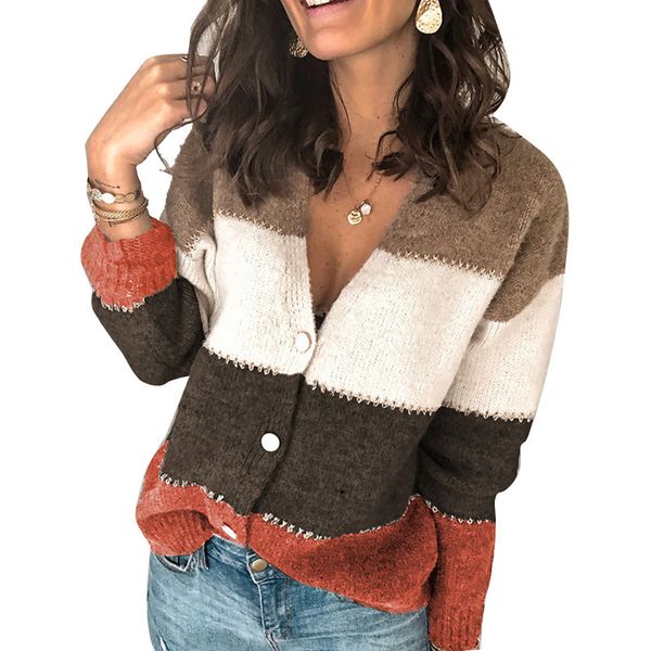 popular new v-neck autumn and winter casual cardigan color matching button sweater loose sweater, White
popular new v-neck autumn and winter casual cardigan color matching button sweater loose sweater, White