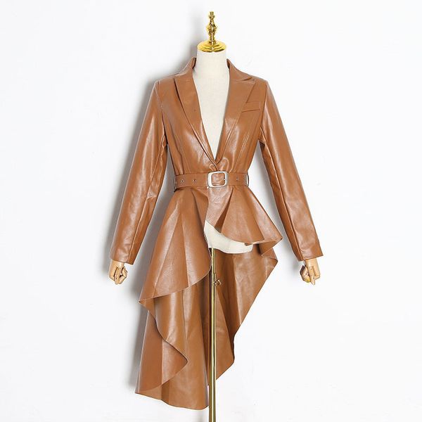 women pu leather maxi coat slim full sleeve belted waist jacket fashion ladies outerwear trench casual long overcoat 201030, Black
women pu leather maxi coat slim full sleeve belted waist jacket fashion ladies outerwear trench casual long overcoat 201030, Black