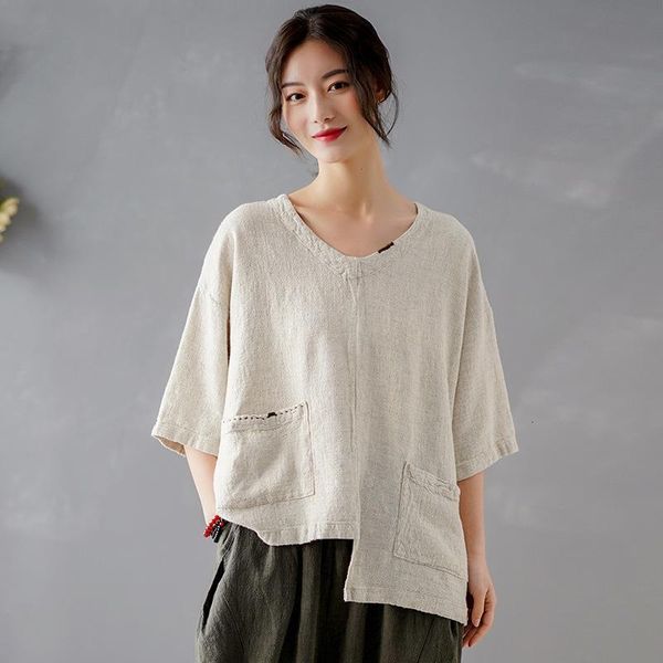 women embroidery vintage t-shirts irregular cotton linen pockets v-neck pockets 2020 summer new solid color t-shirts, White
women embroidery vintage t-shirts irregular cotton linen pockets v-neck pockets 2020 summer new solid color t-shirts, White