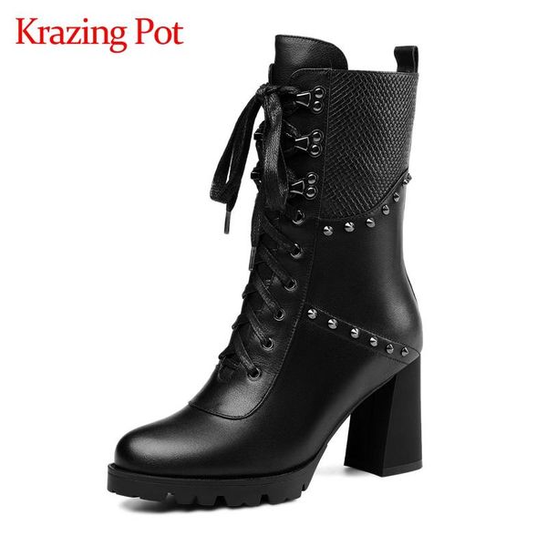 krazing pot 2021 winter new arrival genuine leather round toe high heel office lady daily wear rivet fashion mid-calf boots l92, Black
krazing pot 2021 winter new arrival genuine leather round toe high heel office lady daily wear rivet fashion mid-calf boots l92, Black