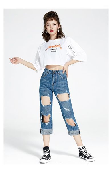 jeans woman chic wide leg pants ninth-length mid-waist big fashion holes decoration1, Blue
jeans woman chic wide leg pants ninth-length mid-waist big fashion holes decoration1, Blue