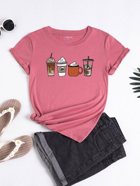 drink print crew neck tee q8fu#, White 
drink print crew neck tee q8fu#, White