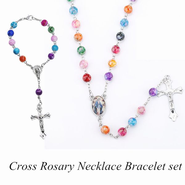 fashion religious jewelry jesus christian colorful round beads virgin mary cross rosary necklace bracelet set, Silver
fashion religious jewelry jesus christian colorful round beads virgin mary cross rosary necklace bracelet set, Silver