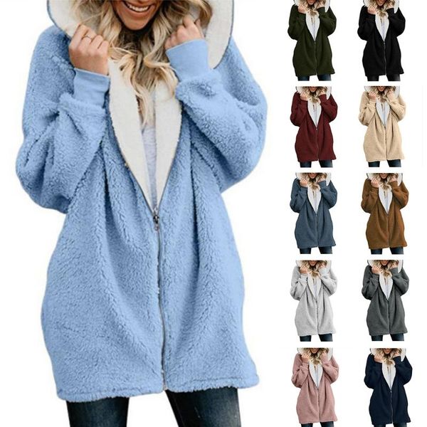 women winter plus size long sleeve hoodie jacket fuzzy plush full zip outerwear loose solid color warm coat with pockets, Black
women winter plus size long sleeve hoodie jacket fuzzy plush full zip outerwear loose solid color warm coat with pockets, Black