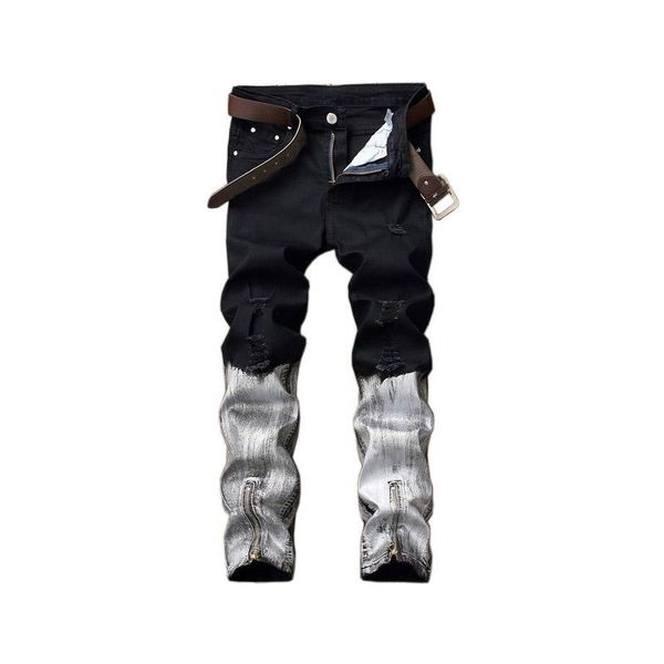 youth popular high-end boutique brand zipper decorative trousers fashion casual cut hole pants feet stretch fabric jeans men, Blue
youth popular high-end boutique brand zipper decorative trousers fashion casual cut hole pants feet stretch fabric jeans men, Blue