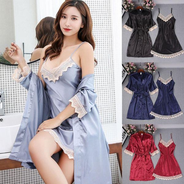 women's sleepwear women imitatin silk 2 piece kimono robe gown with sleeveless nightdress set embroidery lace patchwork sexy, Black;red
women's sleepwear women imitatin silk 2 piece kimono robe gown with sleeveless nightdress set embroidery lace patchwork sexy, Black;red