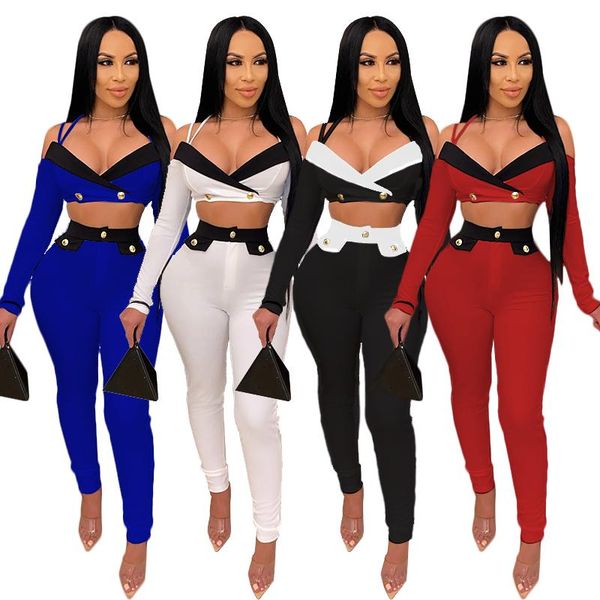women's tracksuits autumn two piece set women long sleeve deep v neck tanks crop pants leggings matching sets off shoulder out, Gray
women's tracksuits autumn two piece set women long sleeve deep v neck tanks crop pants leggings matching sets off shoulder out, Gray