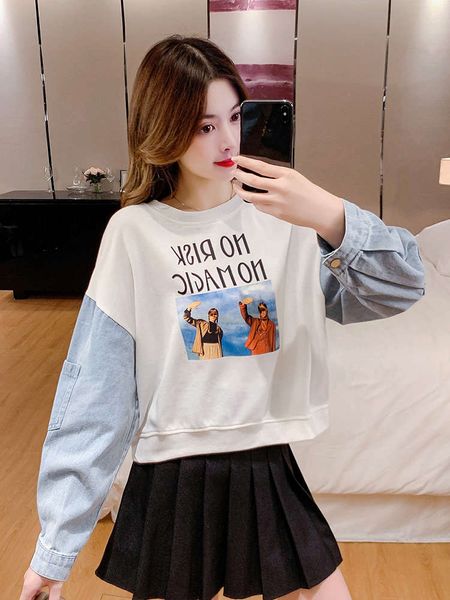 2sf4bautumn and winter 2020 new korean fashion loose show thin short personalized printing splicing long sleeve sweater woman, Black
2sf4bautumn and winter 2020 new korean fashion loose show thin short personalized printing splicing long sleeve sweater woman, Black