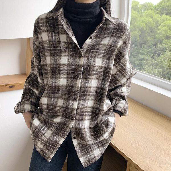 women's blouses & shirts vintage stylish plaid women plus size 2021 fashion lapel collar long sleeve loose outerwear chic undefined, White
women's blouses & shirts vintage stylish plaid women plus size 2021 fashion lapel collar long sleeve loose outerwear chic undefined, White