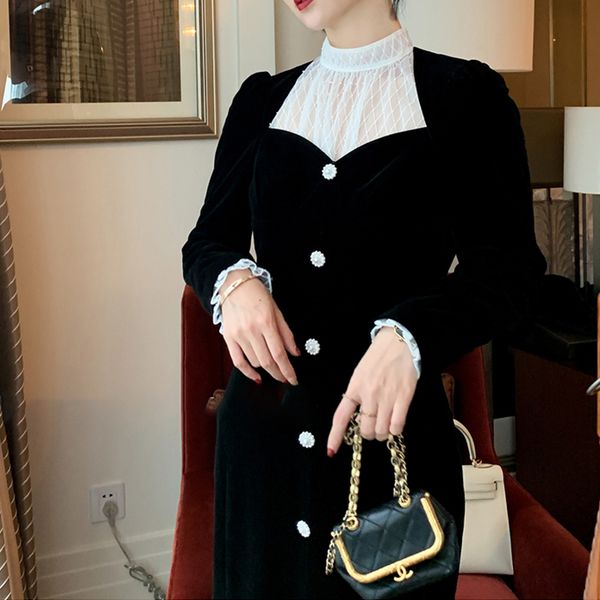 2021 new black long sleeve velvet elegant square collar women slim korean wedding party clothes ladies one-piece dress huaf, Black;gray
2021 new black long sleeve velvet elegant square collar women slim korean wedding party clothes ladies one-piece dress huaf, Black;gray