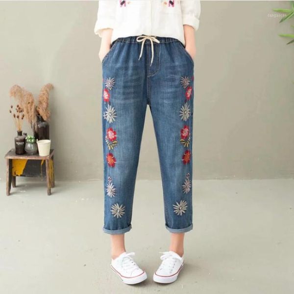 national wind vintage washed women jeans floral embroidery sen female casual loose harem denim pants elastic waist jean femme1, Blue
national wind vintage washed women jeans floral embroidery sen female casual loose harem denim pants elastic waist jean femme1, Blue