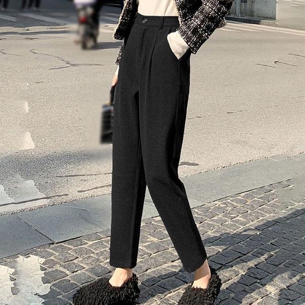 autumn winter women's pants retro high waist slim straight pants fashion casual button comfortable wild female pants, Black;white
autumn winter women's pants retro high waist slim straight pants fashion casual button comfortable wild female pants, Black;white