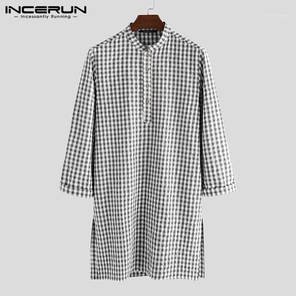 incerun men plaid shirt clothes vintage long sleeve 2020 stand collar casual muslim streetwear men long shirts kurtas 5xl1, White;black
incerun men plaid shirt clothes vintage long sleeve 2020 stand collar casual muslim streetwear men long shirts kurtas 5xl1, White;black