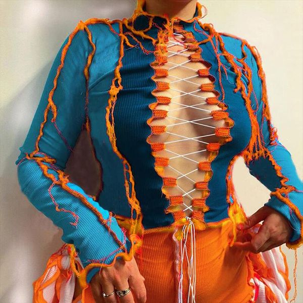 patchwork hollow out women tie front long sleeve bodycon club birthday ribbed cropped t shirts autumn 2020, White
patchwork hollow out women tie front long sleeve bodycon club birthday ribbed cropped t shirts autumn 2020, White