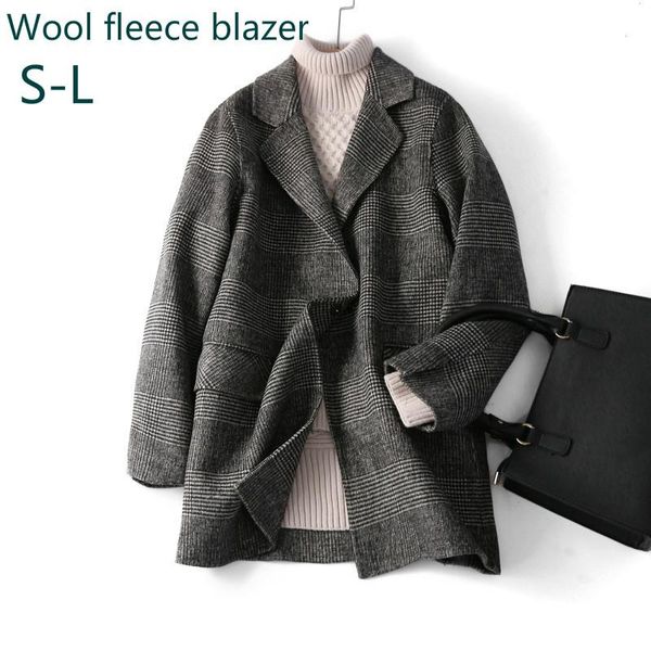 women's wool & blends coat ladies hand-stitched double-sided plush plaid suit women 2021 autumn winter clothing, Black
women's wool & blends coat ladies hand-stitched double-sided plush plaid suit women 2021 autumn winter clothing, Black