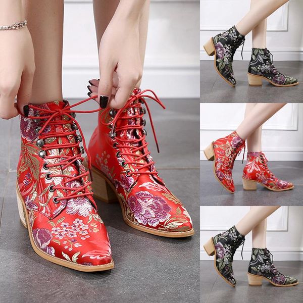 women boots casual pointed toe square heel shoe fashion cloth embroidery boot lace-up solid boot ankle boots women 2020, Black
women boots casual pointed toe square heel shoe fashion cloth embroidery boot lace-up solid boot ankle boots women 2020, Black