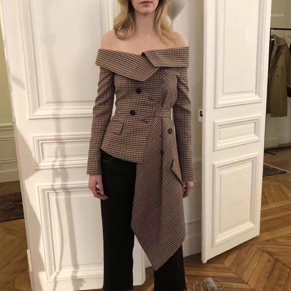 plaid irregular off shoulder women blazer single breasted fake pockets lady coat autumn new asymmetrical jacket individual1, White;black
plaid irregular off shoulder women blazer single breasted fake pockets lady coat autumn new asymmetrical jacket individual1, White;black