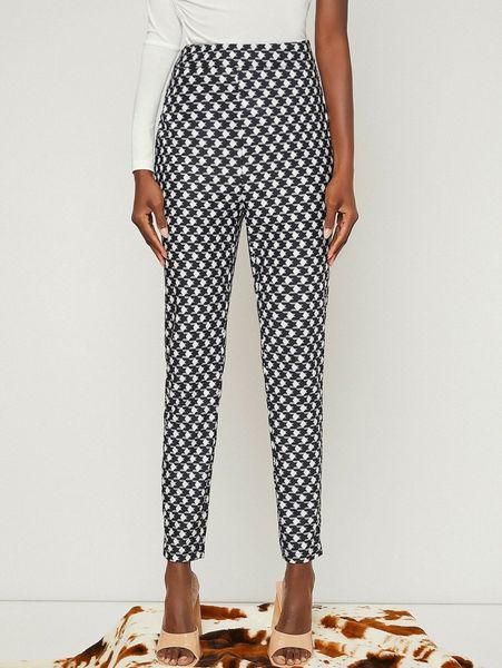 high waist houndstooth print pants p4dm#, Black;white
high waist houndstooth print pants p4dm#, Black;white
