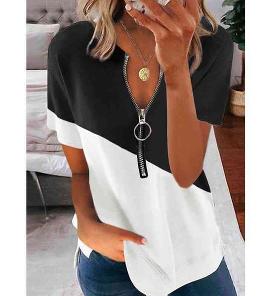 summer contrast print v-neck vintage zipper short sleeve blouse shirt women fashion loose pullover casual streetwear shirt, White
summer contrast print v-neck vintage zipper short sleeve blouse shirt women fashion loose pullover casual streetwear shirt, White