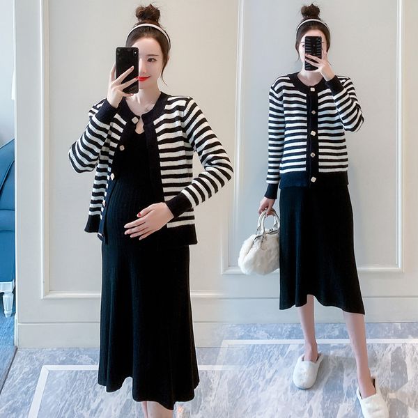 autumn and winter new striped knitted cardigan + suspender skirt set fashion foreign gas net red pregnant women's, White
autumn and winter new striped knitted cardigan + suspender skirt set fashion foreign gas net red pregnant women's, White