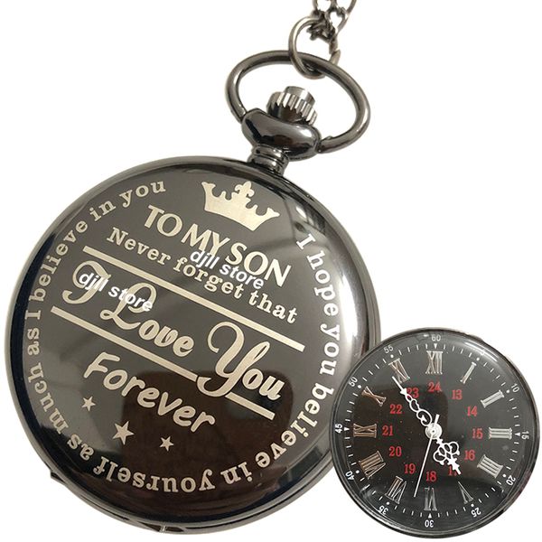 black color pocket watch to my son i love you forever for children's day kids child boy's birthday gift fob necklace watches, Slivery;golden 
black color pocket watch to my son i love you forever for children's day kids child boy's birthday gift fob necklace watches, Slivery;golden