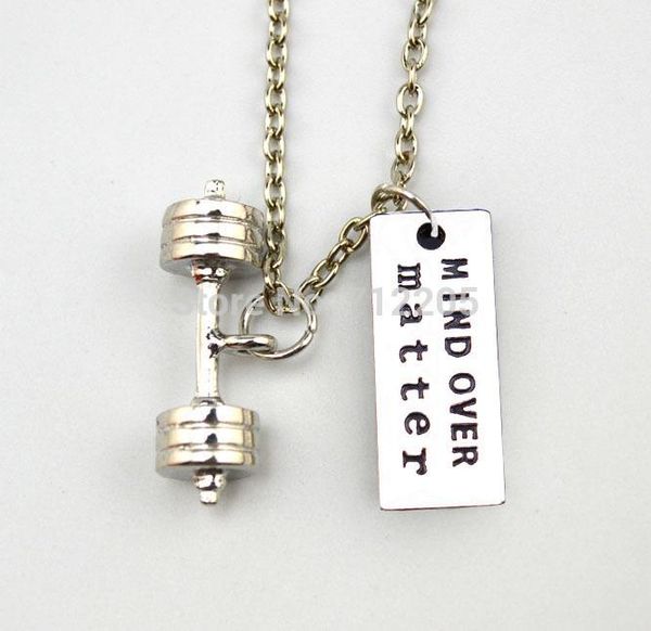 pendant necklaces fitness weightlifting jewelry arrval 10pcs a lot dumbbell barbell with mind over matter gym sports necklace, Silver
pendant necklaces fitness weightlifting jewelry arrval 10pcs a lot dumbbell barbell with mind over matter gym sports necklace, Silver