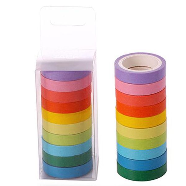 10pcs/box Rainbow Solid Color Masking Washi Sticky Paper 2016 Tape Adhesive Printing Diy Scrapbooking Deco Washi Tape Ing