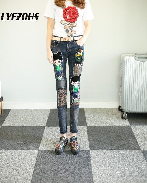 women's jeans fashion embroidery ripped women cartoon patch high waist skinny trousers girl ladies plus size denim pencil pants, Blue
women's jeans fashion embroidery ripped women cartoon patch high waist skinny trousers girl ladies plus size denim pencil pants, Blue
