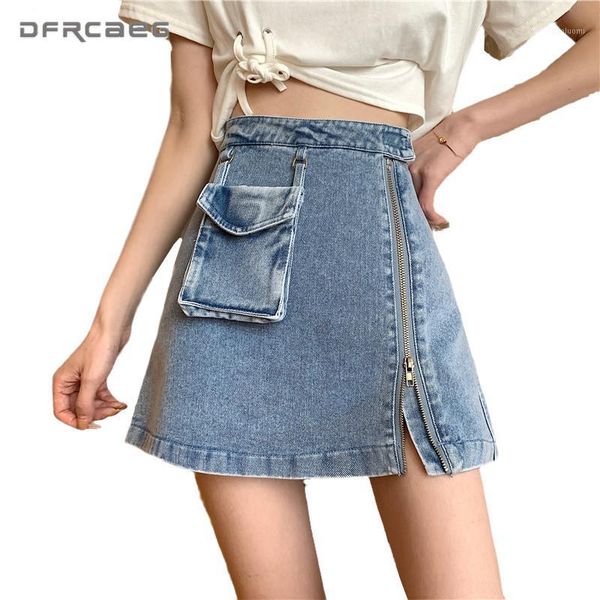 vintage blue zipper a-line mini skirt with pockets 2020 summer high waist women denim skirts streetwear short jupe jean femme1, Black
vintage blue zipper a-line mini skirt with pockets 2020 summer high waist women denim skirts streetwear short jupe jean femme1, Black