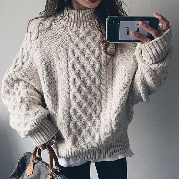 women sweater solid twisted long sleeve pull jumper knitting autumn winter chic female sweaters oversize, White;black
women sweater solid twisted long sleeve pull jumper knitting autumn winter chic female sweaters oversize, White;black