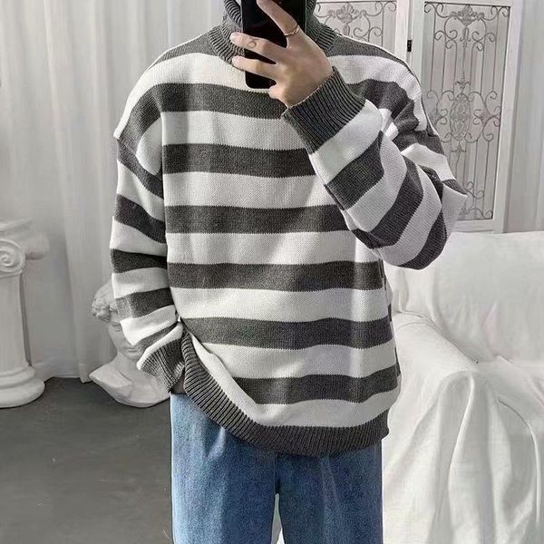 men's sweaters men pullover turtleneck plus size striped retro chic all-match leisure harajuku loose couples, White;black
men's sweaters men pullover turtleneck plus size striped retro chic all-match leisure harajuku loose couples, White;black