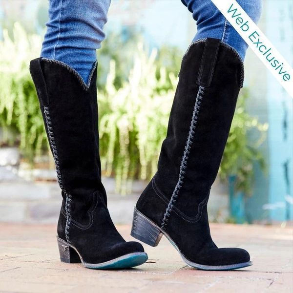 women knee high boots mid heels platform vintage ladies riding long boots autumn winter flock leather sewing cowboy shoes1, Black
women knee high boots mid heels platform vintage ladies riding long boots autumn winter flock leather sewing cowboy shoes1, Black