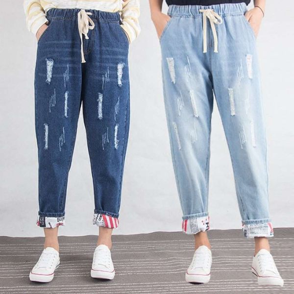 2020 summer holed large elastic waist fat mm200kg jeans women's harem pants, Blue
2020 summer holed large elastic waist fat mm200kg jeans women's harem pants, Blue
