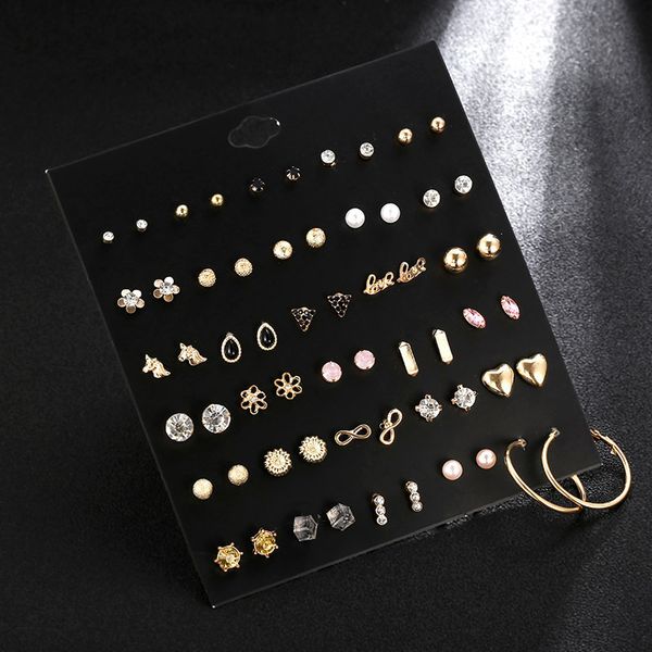 30 pairs of earrings, pearl geometry, multi element flower stud set, alloy diamond, Golden
30 pairs of earrings, pearl geometry, multi element flower stud set, alloy diamond, Golden