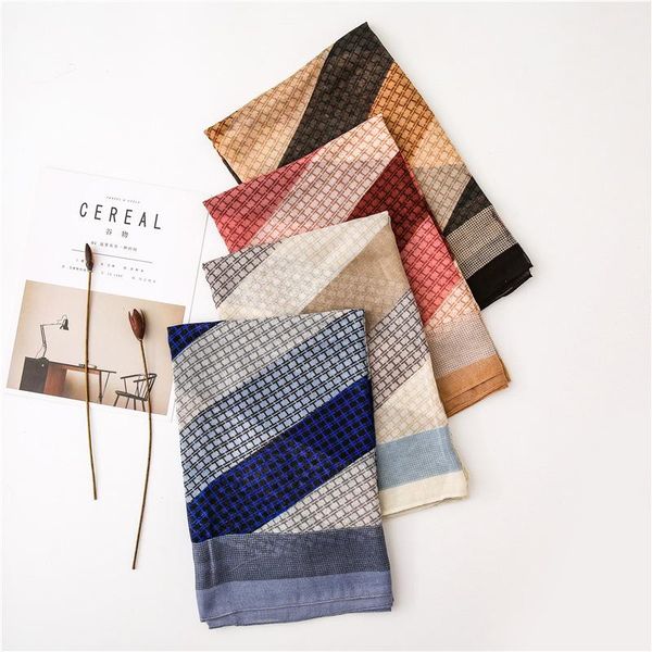 scarves est women stripe print frayed scarf shawls fashion ramie fabric wraps headband hijab 3 color 2021, Blue;gray 
scarves est women stripe print frayed scarf shawls fashion ramie fabric wraps headband hijab 3 color 2021, Blue;gray