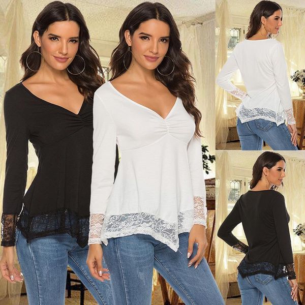 women's blouses & shirts women 2021 autumn elegant lace v neck casual long sleeve asymmetrical solid blusas oversized1, White
women's blouses & shirts women 2021 autumn elegant lace v neck casual long sleeve asymmetrical solid blusas oversized1, White