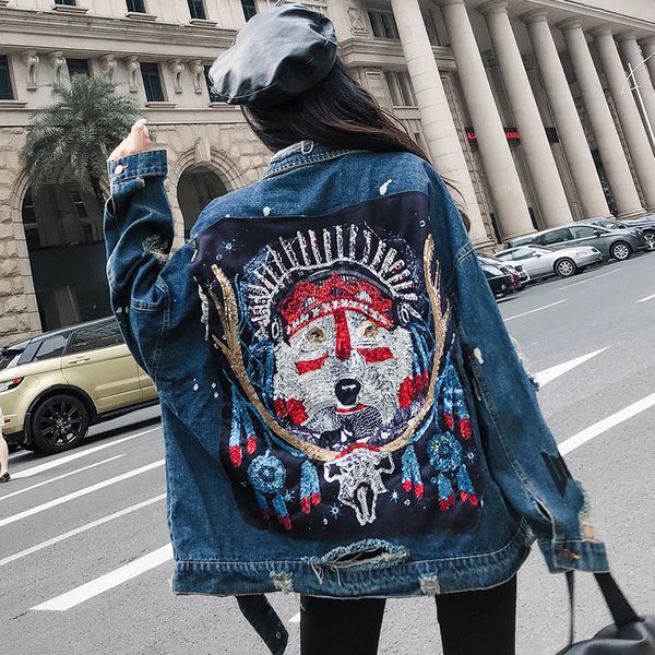 basic vintage harajuku denim women's patched sequins of the wolf totem coat 2020 casual autumn torn jean jacket hole fcnj, Black;brown
basic vintage harajuku denim women's patched sequins of the wolf totem coat 2020 casual autumn torn jean jacket hole fcnj, Black;brown
