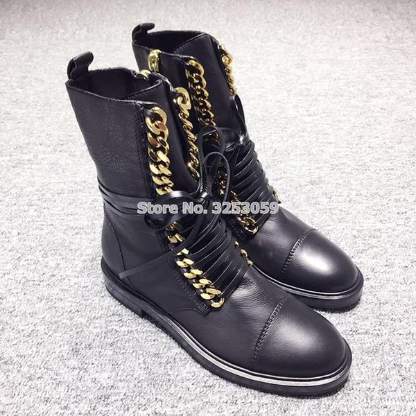 selling punk style gold silver chain boots flat motorcycle boots casual lace-up ridding dropship ankle, Black
selling punk style gold silver chain boots flat motorcycle boots casual lace-up ridding dropship ankle, Black