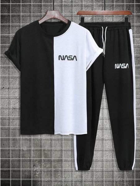 men letter graphic colorblock tee & contrast side seam drawstring sweatpants x0j0#, Gray
men letter graphic colorblock tee & contrast side seam drawstring sweatpants x0j0#, Gray