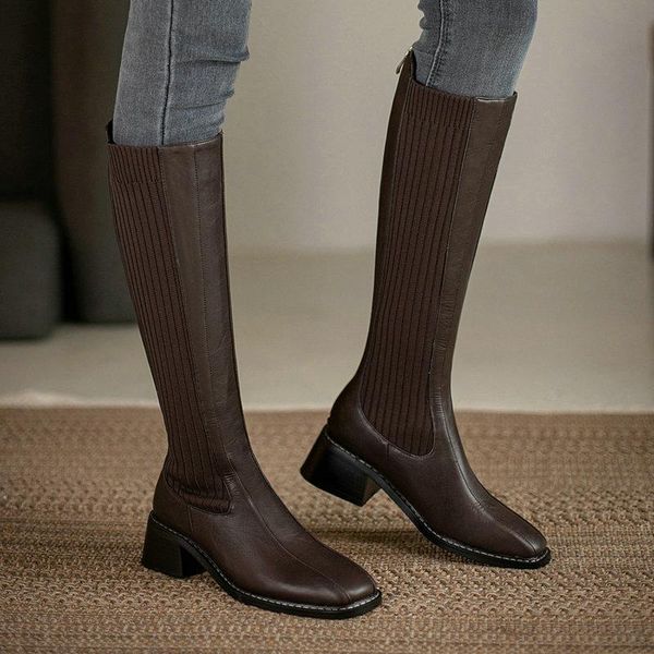 female knight boots square toe square root ladies high slim sock boots fashion back zipper calf winter, Black
female knight boots square toe square root ladies high slim sock boots fashion back zipper calf winter, Black