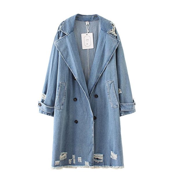 women's trench coats large size denim coat women long windbreaker double-breasted suit collar jeans female hole loose casual g106, Tan;black
women's trench coats large size denim coat women long windbreaker double-breasted suit collar jeans female hole loose casual g106, Tan;black