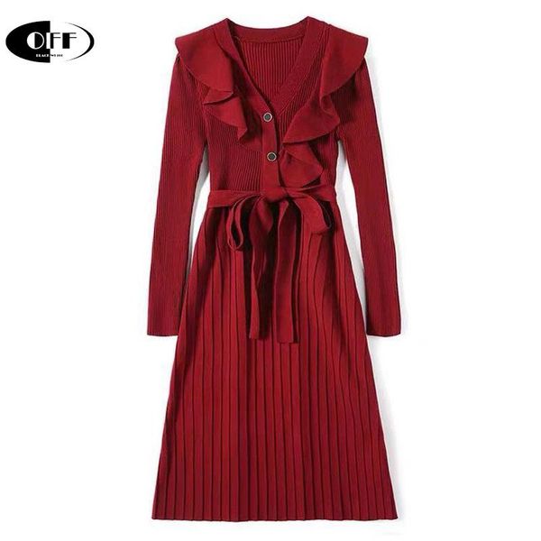 casual dresses christmas women sweaters red dress elegant ruffles slim long sleeve pleated knitting vintage lady vestidos female, Black;gray
casual dresses christmas women sweaters red dress elegant ruffles slim long sleeve pleated knitting vintage lady vestidos female, Black;gray