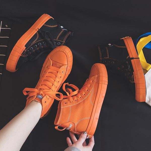 women sneakers spring new girls orange shoes canvas high black lace up lady fashion casual shoes solid color 35-40 y200801
women sneakers spring new girls orange shoes canvas high black lace up lady fashion casual shoes solid color 35-40 y200801