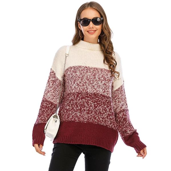women long sleeve knitted high collar color block sweater autumn winter pullover, White;black
women long sleeve knitted high collar color block sweater autumn winter pullover, White;black