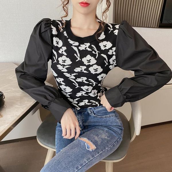 women's sweaters llzacoosh spring autumn o neck puff sleeve patchwork pullover ladies printing knitting tee blouses, White;black
women's sweaters llzacoosh spring autumn o neck puff sleeve patchwork pullover ladies printing knitting tee blouses, White;black