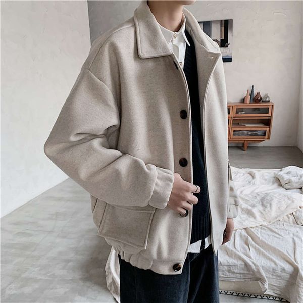 spring and autumn short woolen men's korean loose jacket trend handsome casual tweed coat, Black;brown
spring and autumn short woolen men's korean loose jacket trend handsome casual tweed coat, Black;brown