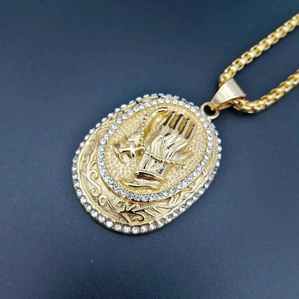hip hop rock out rhinestones bling gold stainless steel cross prayer hand round pendants necklaces for men rapper jewerly, Silver
hip hop rock out rhinestones bling gold stainless steel cross prayer hand round pendants necklaces for men rapper jewerly, Silver