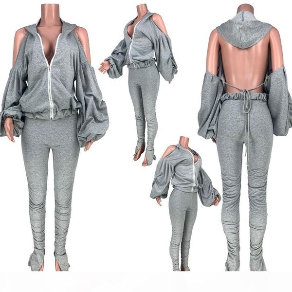 tracksuit women two piece set fitness backless cold shoulder drawstring puff sleeve hoodies stacked pants fall casual activewear, Gray
tracksuit women two piece set fitness backless cold shoulder drawstring puff sleeve hoodies stacked pants fall casual activewear, Gray